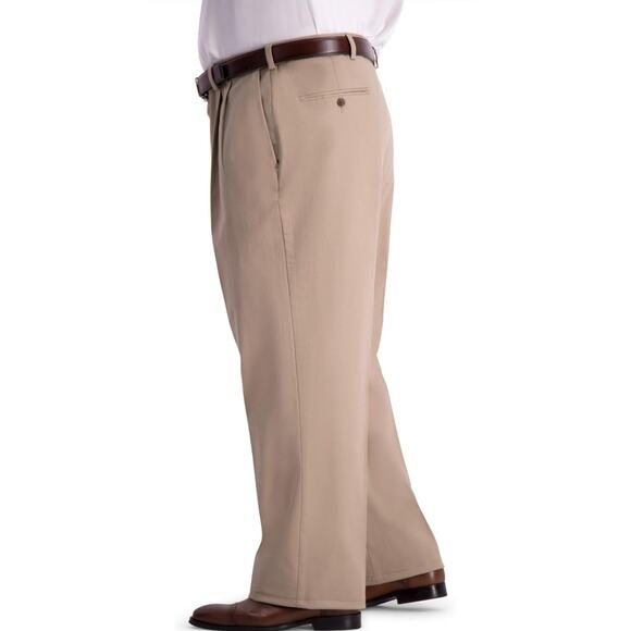 Haggar Men's Work to Weekend Classic Fit Flat Front and Pleat, Khaki 60x32 - Picture 2 of 3